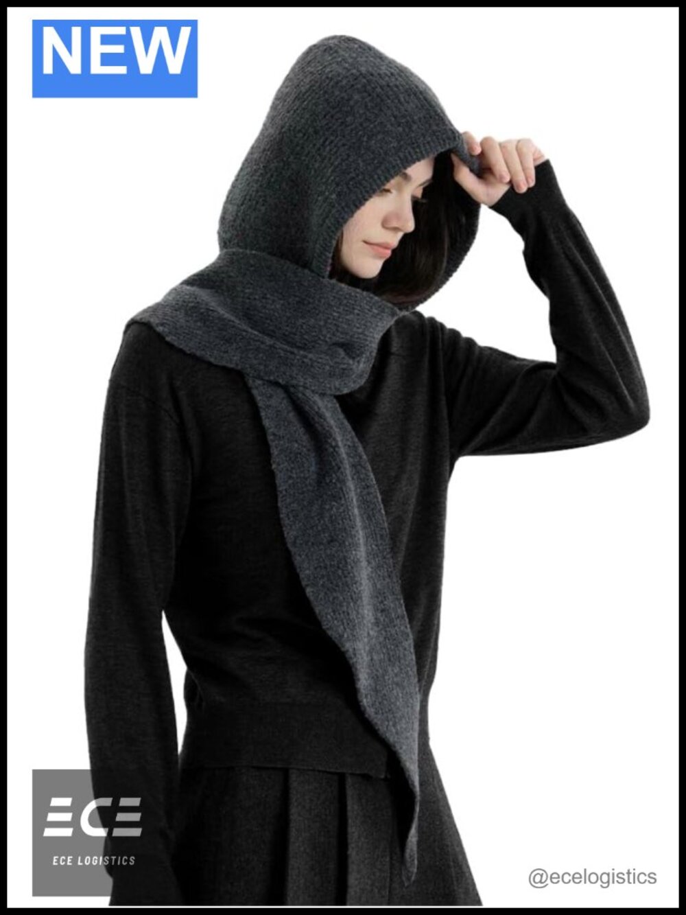 Knit 2-in-1 Hat Scarf Winter Warm Shawl Wrap Hood Balaclava Poncho Polyester